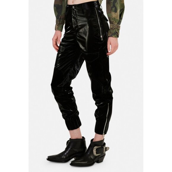 RtA Womens Harlan Pilot Pants XS Flux Black Faux Patent Leather Glossy NWT $325 - Picture 2 of 16